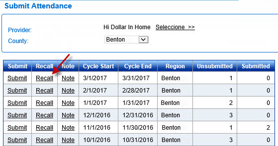 An image showing how to recall attendance