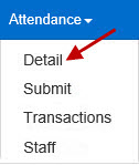 An image showing attendance drop down menu