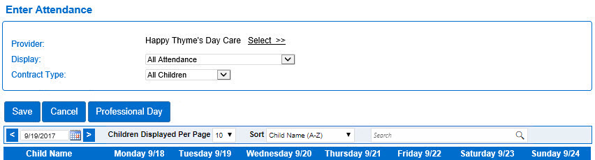 An image showing the enter attendance initial page