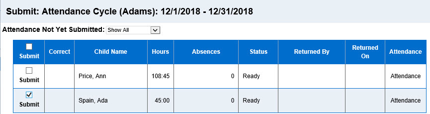 An image showing attendance being submitted 