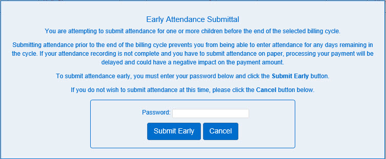 An image showing an early attendance submital warning