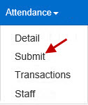 An image showing the attendance drop down menu