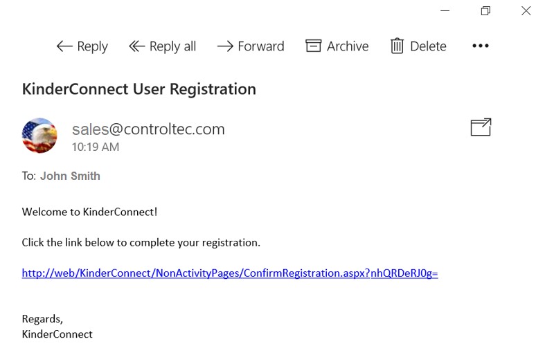 An image showing the email confirming registration