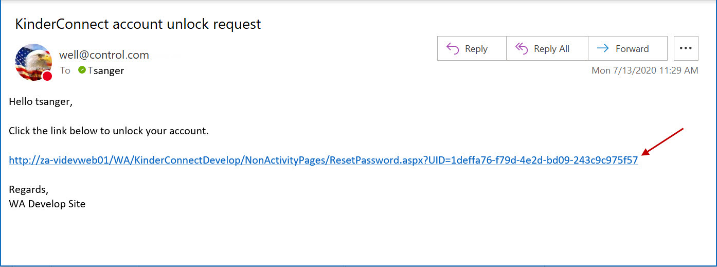 An image showing an email with a link for resetting a password.