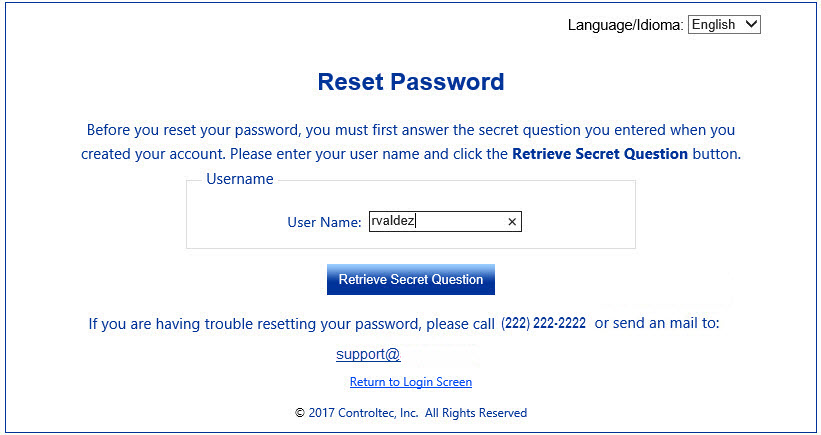 An image showing how to enter a username to reset the password