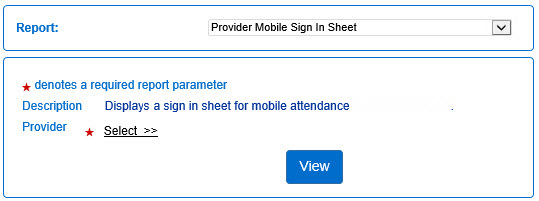 An image showing the provider mobile sign-in sheet search parameters
